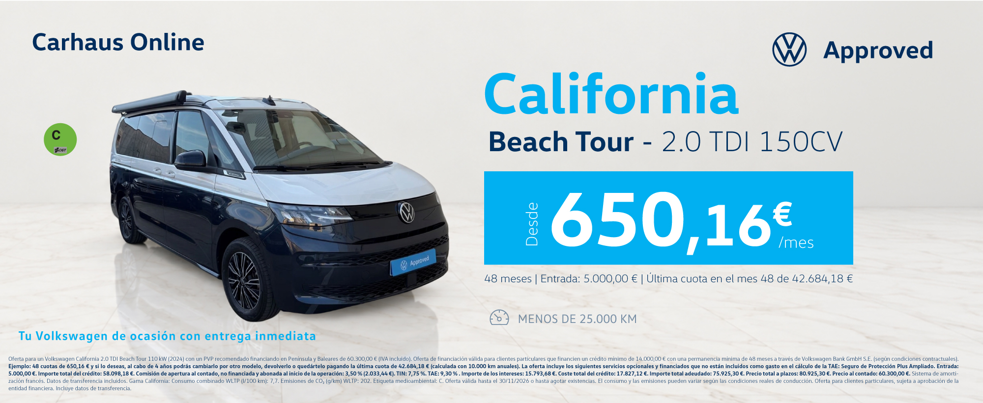 Volkswagen California Beach Tour 150 CV Approved con menos de 25.000 km